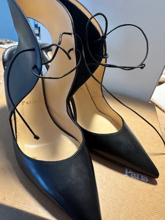 Christian Louboutin Black Pointed Lace-Up Heels - Picture 5 of 5